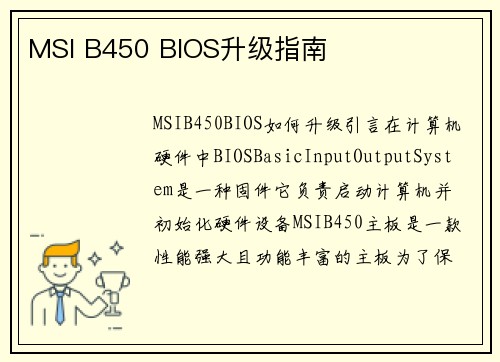 MSI B450 BIOS升级指南